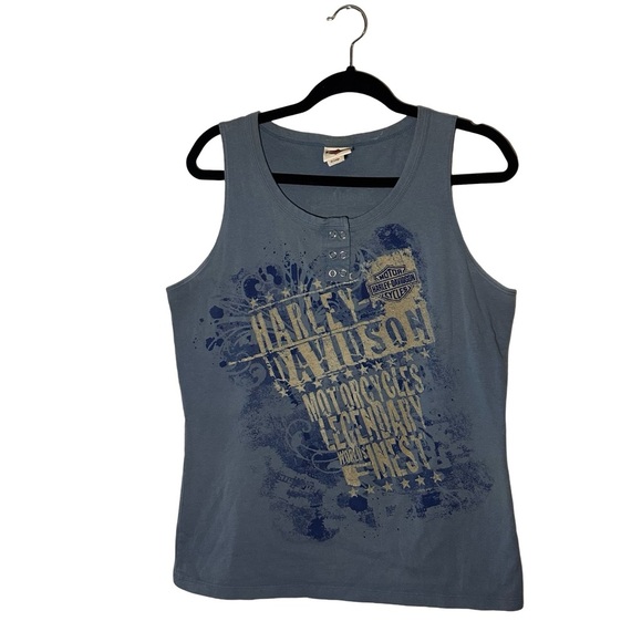 Harley-Davidson Tops - Harley-Davidson Motorcycle Sleeveless Blue Women's 2XL Sleeveless Tee Tank Top